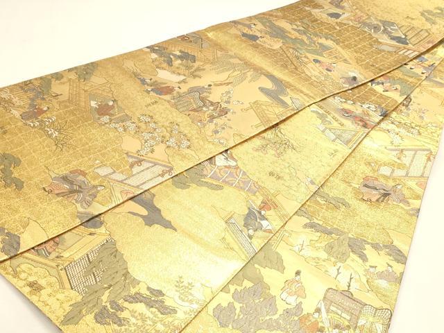 平和屋本店▼西陣　丸帯　源氏物語絵巻　本金箔　証紙付き　正絹　逸品　DABJ6415sf