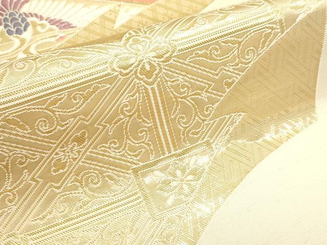 平和屋本店▼六通柄袋帯　扇面向鶴菱文　純金箔24Ｋ　正絹　逸品　DABJ6432sf