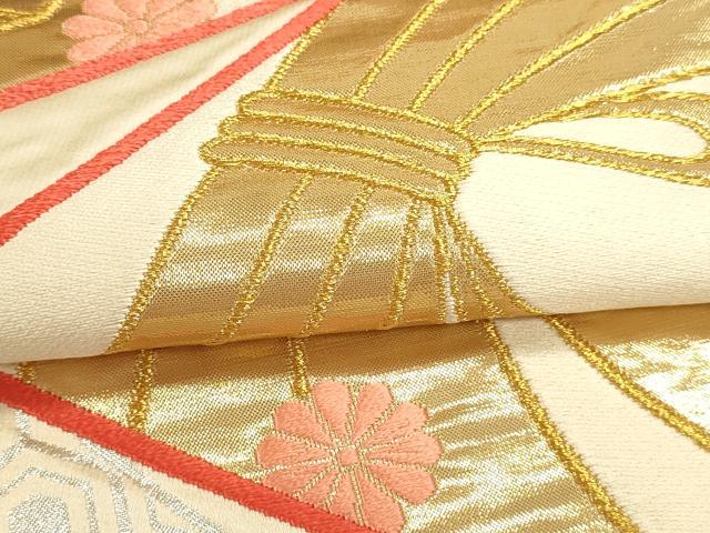 平和屋本店▼六通柄袋帯　唐織　束ね熨斗花文　本金箔24Ｋ　正絹　逸品　DABJ6421sf