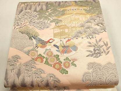 平和屋本店▼六通柄袋帯　九百錦紋　風景花鳥文　純金箔　正絹　逸品　DABJ6435sf