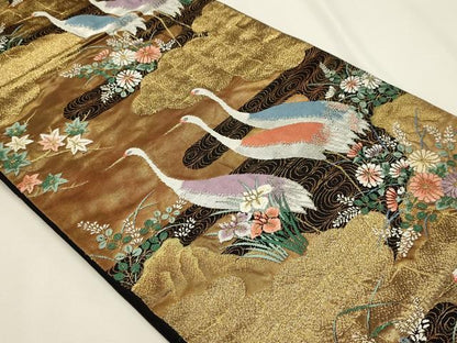 平和屋本店▼六通柄袋帯　唐織　瑞鳥祝賀文　本金手引箔　正絹　逸品　DABJ6418sf