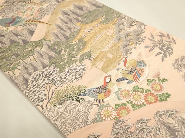 平和屋本店▼六通柄袋帯　九百錦紋　風景花鳥文　純金箔　正絹　逸品　DABJ6435sf