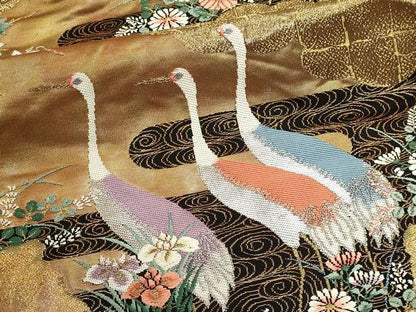 平和屋本店▼六通柄袋帯　唐織　瑞鳥祝賀文　本金手引箔　正絹　逸品　DABJ6418sf