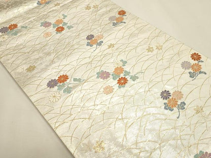 平和屋本店▼六通柄袋帯　唐織　草花文　手織二重箔　純金箔　正絹　逸品　DABJ6437sf