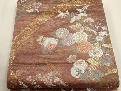 平和屋本店▼六通柄袋帯　蒔絵菊　本金箔　正絹　逸品　DABJ6434sf