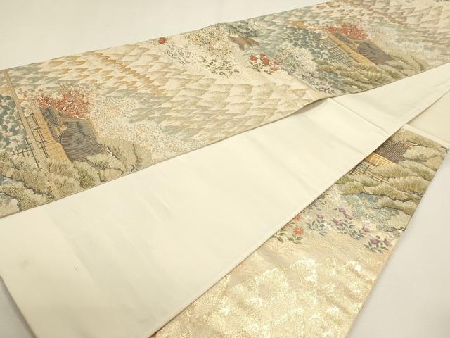 平和屋本店▼六通柄袋帯　九百錦　風景草花文　本金貮重箔　正絹　逸品　DABJ6423sf