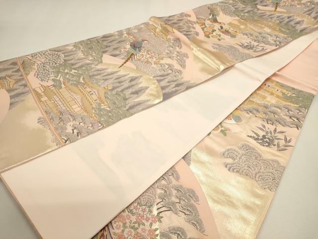 平和屋本店▼六通柄袋帯　九百錦紋　風景花鳥文　純金箔　正絹　逸品　DABJ6435sf