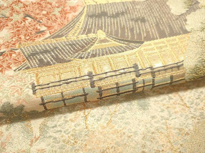 平和屋本店▼六通柄袋帯　九百錦　風景草花文　本金貮重箔　正絹　逸品　DABJ6423sf