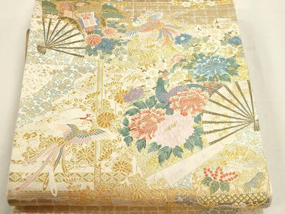 平和屋本店▼六通柄袋帯　唐織　稚扇障壁文　本金箔　正絹　逸品　DABJ6417sf