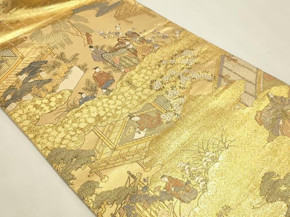 平和屋本店▼西陣　丸帯　源氏物語絵巻　本金箔　証紙付き　正絹　逸品　DABJ6415sf