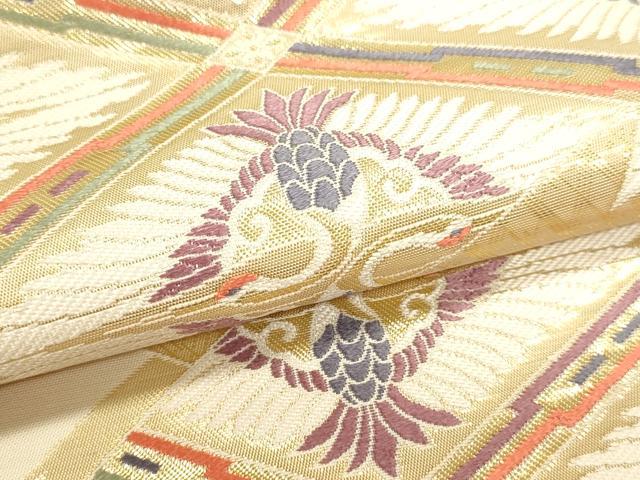 平和屋本店▼六通柄袋帯　扇面向鶴菱文　純金箔24Ｋ　正絹　逸品　DABJ6432sf