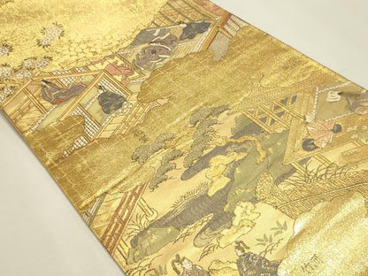 平和屋本店▼西陣　丸帯　源氏物語絵巻　本金箔　証紙付き　正絹　逸品　DABJ6415sf