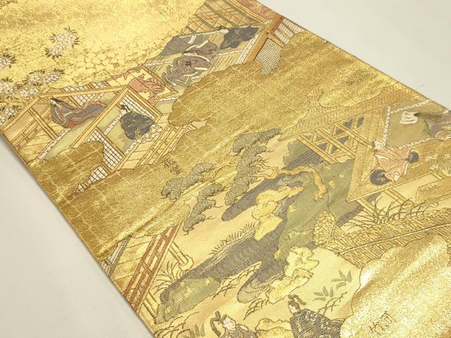 平和屋本店▼西陣　丸帯　源氏物語絵巻　本金箔　証紙付き　正絹　逸品　DABJ6415sf