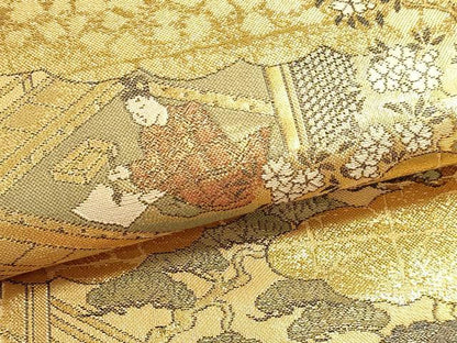 平和屋本店▼西陣　丸帯　源氏物語絵巻　本金箔　証紙付き　正絹　逸品　DABJ6415sf