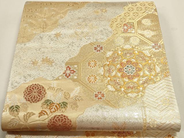 平和屋本店▼六通柄袋帯　正倉院花文　純金二重箔　正絹　逸品　DABJ6431sf