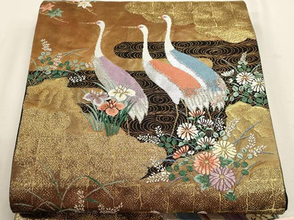 平和屋本店▼六通柄袋帯　唐織　瑞鳥祝賀文　本金手引箔　正絹　逸品　DABJ6418sf