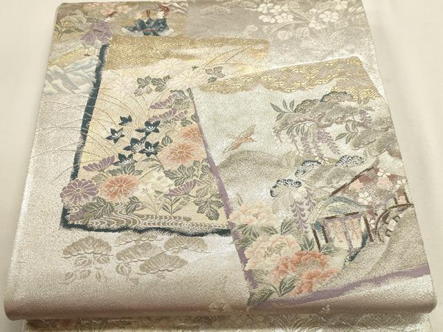 平和屋本店▼六通柄袋帯　九百錦　草花文　純金箔　正絹　逸品　DABJ6433sf