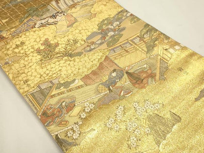 平和屋本店▼西陣　丸帯　源氏物語絵巻　本金箔　証紙付き　正絹　逸品　DABJ6415sf