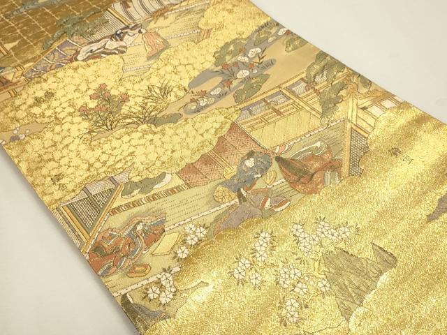 平和屋本店▼西陣　丸帯　源氏物語絵巻　本金箔　証紙付き　正絹　逸品　DABJ6415sf