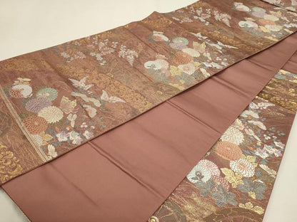 平和屋本店▼六通柄袋帯　蒔絵菊　本金箔　正絹　逸品　DABJ6434sf