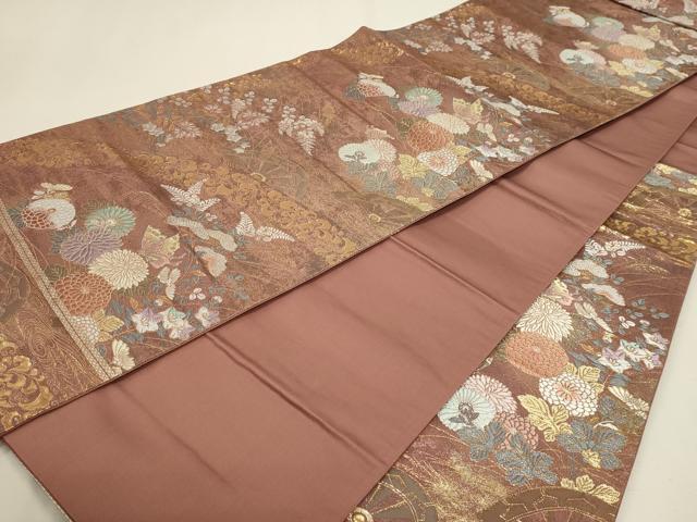 平和屋本店▼六通柄袋帯　蒔絵菊　本金箔　正絹　逸品　DABJ6434sf