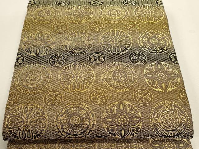 平和屋本店▼西陣　創喜庵謹製　両面　全通柄　本袋帯　小石丸　花菱文　本金　証紙付き　正絹　逸品　DABJ6429sf