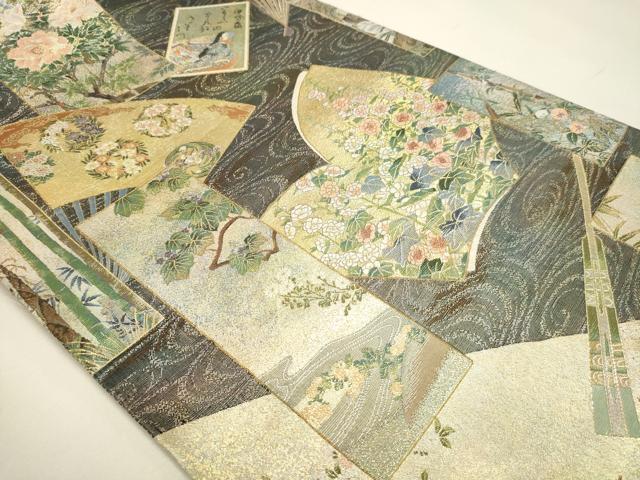平和屋本店▼西陣あさぎ　丸帯　日本絵画全集　プラチナ本金箔　壱仟八百口織　さが美扱い　正絹　逸品　DABJ6416sf