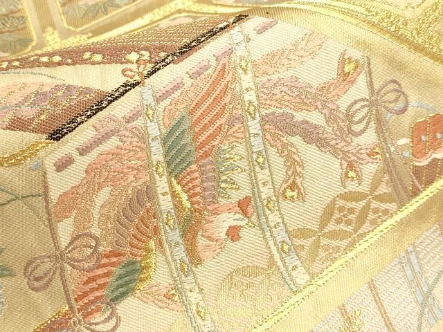 平和屋本店▼六通柄袋帯　唐織　花鳥文　本金箔　正絹　逸品　DABJ6436sf