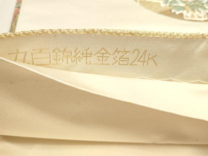 平和屋本店▼六通柄袋帯　唐織　九百錦　群鶴御所車花文　純金箔24Ｋ　正絹　逸品　DABJ6420sf