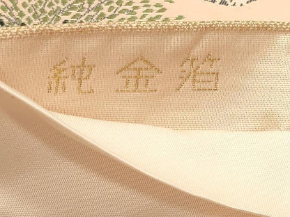 平和屋本店▼六通柄袋帯　九百錦紋　風景花鳥文　純金箔　正絹　逸品　DABJ6435sf