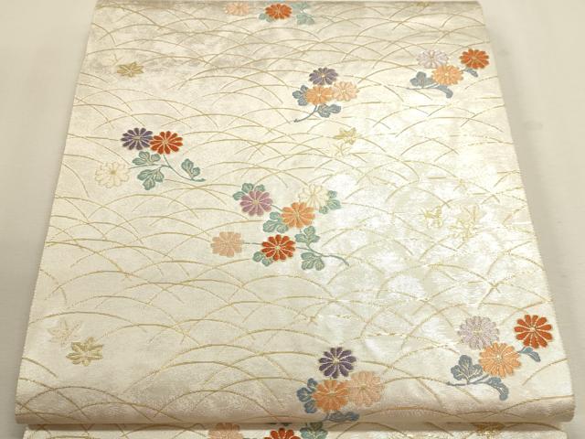 平和屋本店▼六通柄袋帯　唐織　草花文　手織二重箔　純金箔　正絹　逸品　DABJ6437sf