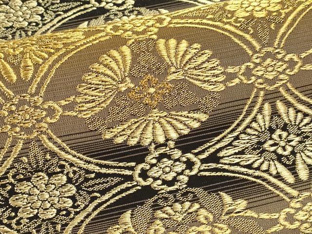 平和屋本店▼西陣　創喜庵謹製　両面　全通柄　本袋帯　小石丸　花菱文　本金　証紙付き　正絹　逸品　DABJ6429sf