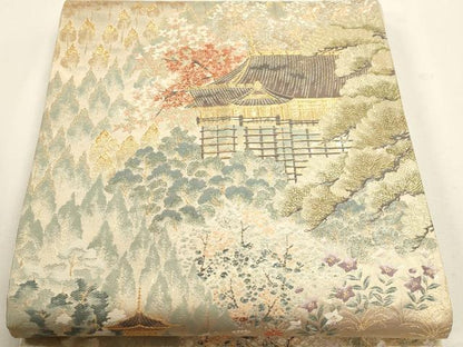 平和屋本店▼六通柄袋帯　九百錦　風景草花文　本金貮重箔　正絹　逸品　DABJ6423sf