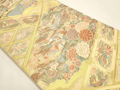平和屋本店▼六通柄袋帯　唐織　花鳥文　本金箔　正絹　逸品　DABJ6436sf