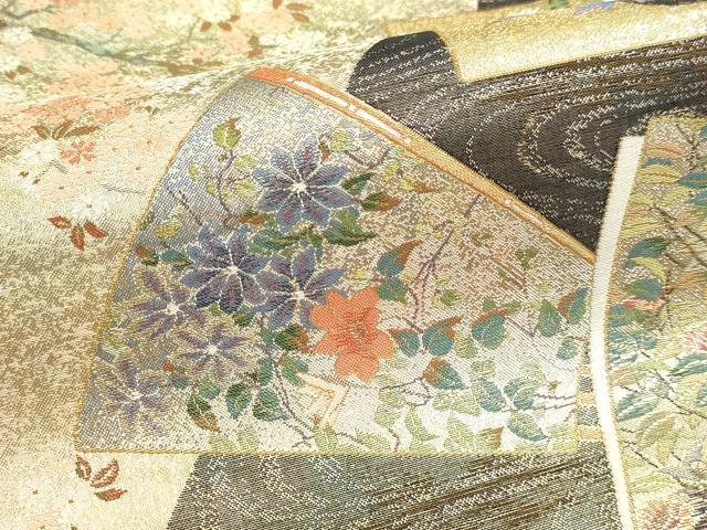 平和屋本店▼西陣あさぎ　丸帯　日本絵画全集　プラチナ本金箔　壱仟八百口織　さが美扱い　正絹　逸品　DABJ6416sf