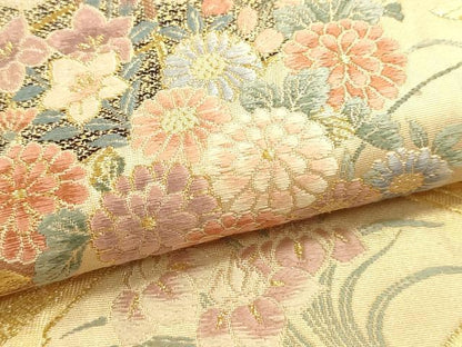 平和屋本店▼六通柄袋帯　唐織　花鳥文　本金箔　正絹　逸品　DABJ6436sf
