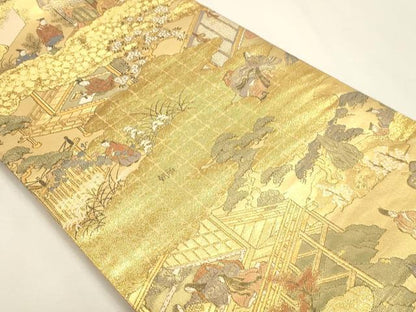 平和屋本店▼西陣　丸帯　源氏物語絵巻　本金箔　証紙付き　正絹　逸品　DABJ6415sf