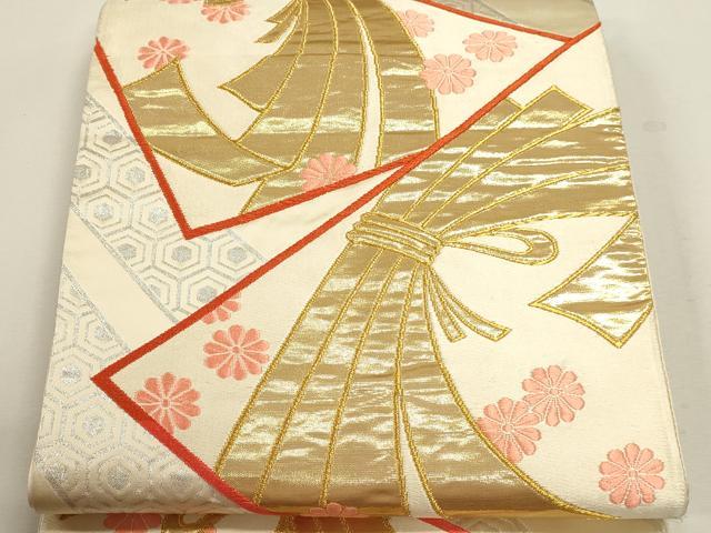 平和屋本店▼六通柄袋帯　唐織　束ね熨斗花文　本金箔24Ｋ　正絹　逸品　DABJ6421sf