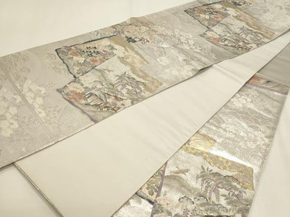 平和屋本店▼六通柄袋帯　九百錦　草花文　純金箔　正絹　逸品　DABJ6433sf