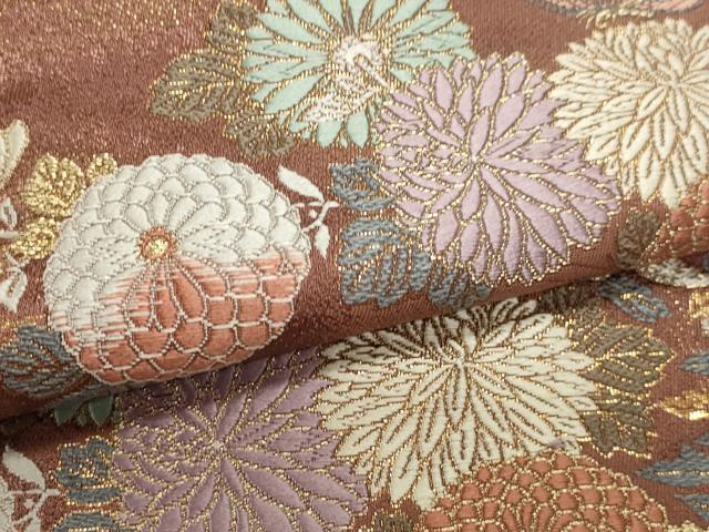 平和屋本店▼六通柄袋帯　蒔絵菊　本金箔　正絹　逸品　DABJ6434sf
