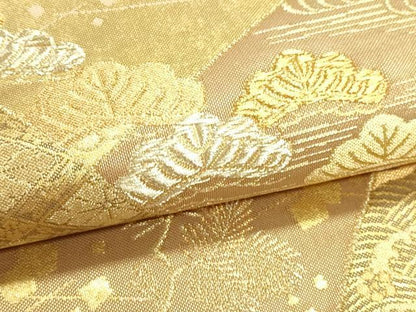 平和屋本店▼六通柄袋帯　扇取花梅絵巻　本金箔　正絹　逸品　DABJ6426sf