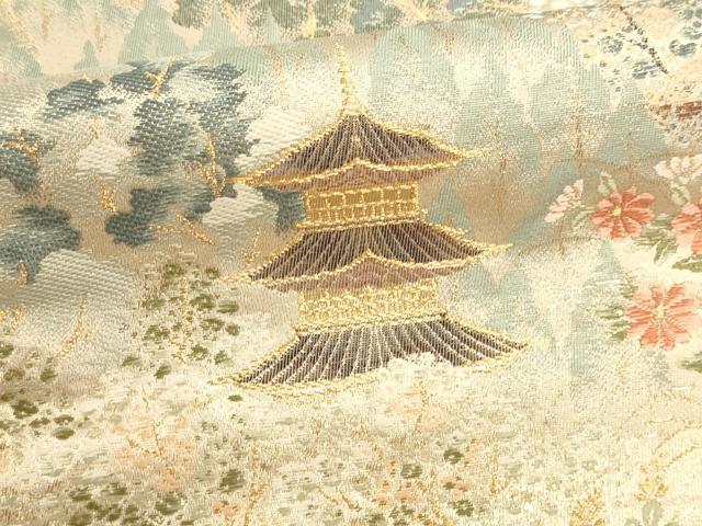 平和屋本店▼六通柄袋帯　九百錦　風景草花文　本金貮重箔　正絹　逸品　DABJ6423sf