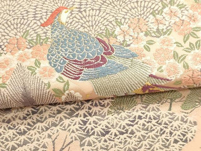 平和屋本店▼六通柄袋帯　九百錦紋　風景花鳥文　純金箔　正絹　逸品　DABJ6435sf