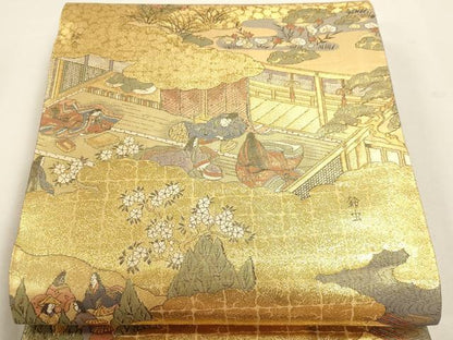 平和屋本店▼西陣　丸帯　源氏物語絵巻　本金箔　証紙付き　正絹　逸品　DABJ6415sf