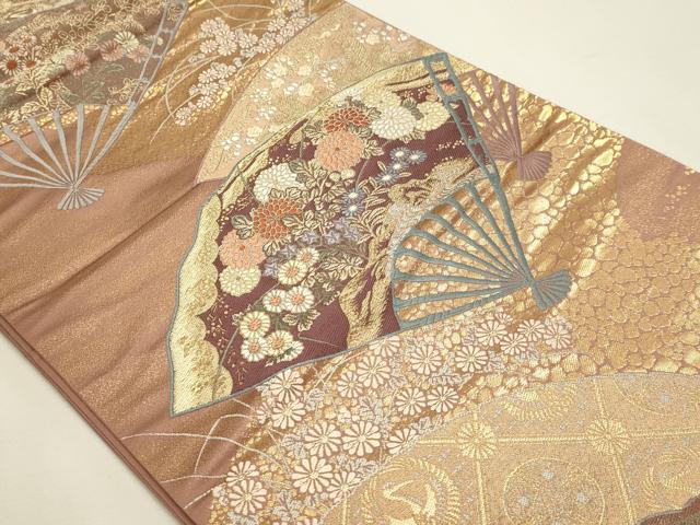 平和屋本店▼六通柄袋帯　唐織　秋花扇面文　本金箔　正絹　逸品　DABJ6439sf