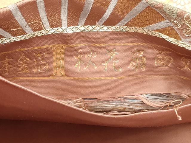 平和屋本店▼六通柄袋帯　唐織　秋花扇面文　本金箔　正絹　逸品　DABJ6439sf
