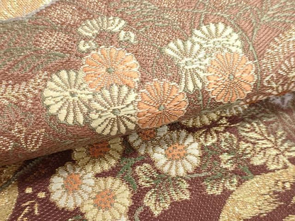 平和屋本店▼六通柄袋帯　唐織　秋花扇面文　本金箔　正絹　逸品　DABJ6439sf