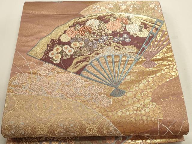 平和屋本店▼六通柄袋帯　唐織　秋花扇面文　本金箔　正絹　逸品　DABJ6439sf