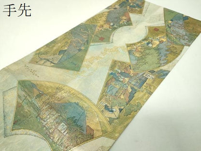 平和屋着物▼全景全通柄袋帯　東海道五拾三次　金銀糸　正絹　逸品　DABJ8119ps