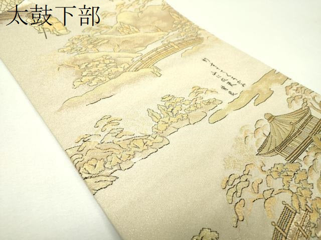 平和屋着物▼全景全通柄袋帯　松尾芭蕉　奥の細道　風景文　金糸　正絹　逸品　DABJ8172ps